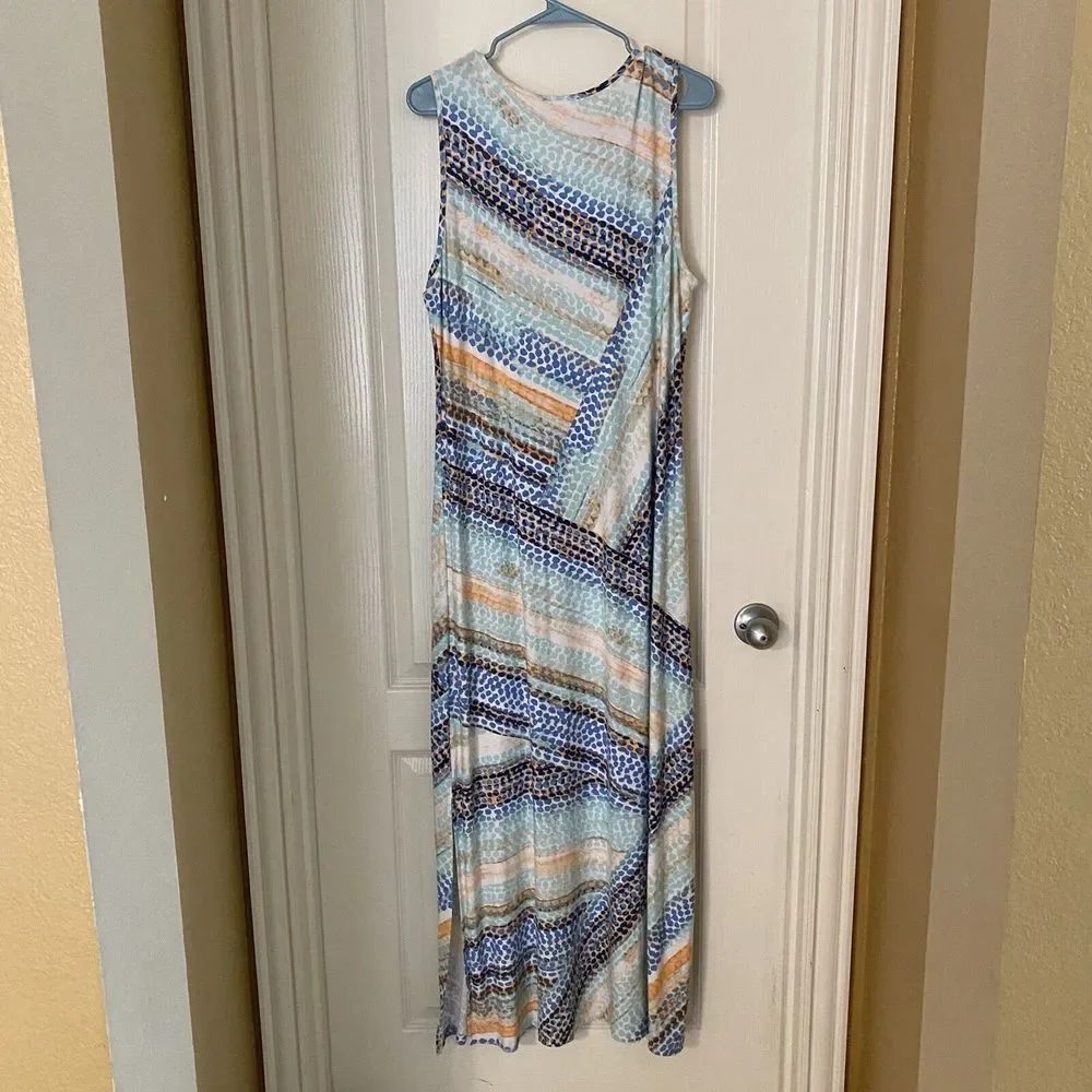 Chico's Dress Womens Size 2 Large Pebbled Waves Maxi Sleeveless Stretch - Picture 3 of 7